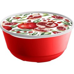 Миска пластик, кругл, с крыш,1л, Bergamo, красный с декором, 221165606/03 Idi Land