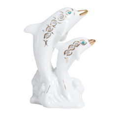 Сувенир керамика Два белых дельфина на волне стразы 13 см No Brand