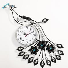 Часы настенные, : Ажур,Павлин со стразами, плавный ход, d=15 см, 46 х 47.5 см Quartz