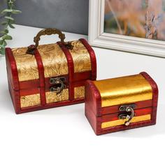 Шкатулка сундучок Золотые цветы набор 2 шт 7х6,5х11 см 9,5х14х9 см No Brand
