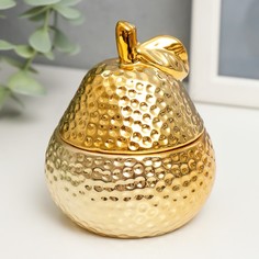 Шкатулка керамика Золотая груша с листиком 9х7х7 см No Brand