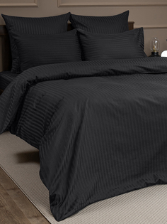 Комплект постельного белья Amore Mio Евро, хлопок, черный, полосы, 4 наволочки 70х70,50х70