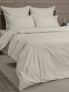 Комплект постельного белья Amore Mio Евро, хлопок, кремовый, полосы, наволочки 70х70,50х70