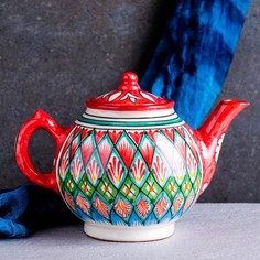 Чайник Риштанская Керамика "Узоры", 1000 мл, красный Shafran