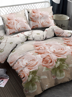 Комплект постельного белья Amore Mio 2-спальный, микрофибра, Цветы Розы, 2 наволочки 70х70