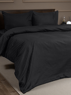 Комплект постельного белья Amore Mio 2-спальный, хлопок, черный, полосы, 2 наволочки 50х70