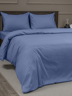 Комплект постельного белья Amore Mio 2-спальный, хлопок, синий, полосы, 2 наволочки 50х70