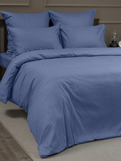 Комплект постельного белья Amore Mio Евро, хлопок, синий, полосы, 4 наволочки 70х70, 50х70