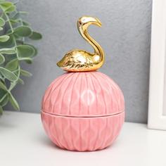 Шкатулка керамика "Золотой фламинго" розовая 13х7,5х7,5 см No Brand