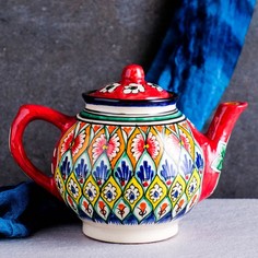 Чайник Риштанская Керамика "Узоры", 1000 мл, красный Shafran