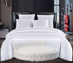 Простыня Maktex круглая из страйп сатина на резинке 230x230x30 Белый 3х3