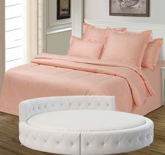 Простыня Maktex круглая из страйп-сатина на резинке 200x200x30 Персик 1х1