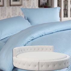 Простыня Maktex круглая из страйп сатина на резинке 210x210x20 Голубой 1х1