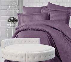 Простыня Maktex круглая из страйп-сатина на резинке 200x200x20 Черника 1х1