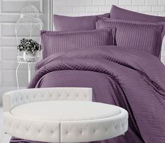 Простыня Maktex круглая из страйп-сатина на резинке 220x220x20 Черника 1х1