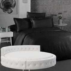 Простыня Maktex круглая из страйп-сатина на резинке 200x200x30 Черный 1х1
