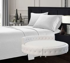 Простыня Maktex круглая из страйп-сатина на резинке 220x220x40 Белый 1х1