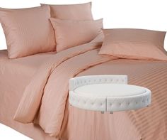 Простыня Maktex круглая из страйп-сатина на резинке 220x220x30 Крем 1х1