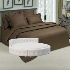 Простыня Maktex круглая из страйп-сатина на резинке 210x210x30 Шоколад 1х1