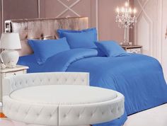 Простыня Maktex круглая из страйп-сатина на резинке 210x210x30 Василек 1х1