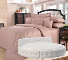 Простыня Maktex круглая из сатина на резинке 210x210x40 Пыльная роза Люкс