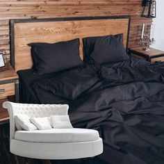 Простыня Maktex круглая из варёного хлопка на резинке 200x200x20 Чёрный