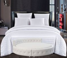 Простыня Maktex круглая из страйп-сатина на резинке 210x210x30 Белый 3х3