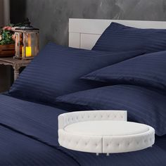 Простыня Maktex круглая из страйп-сатина на резинке 200x200x20 Индиго 1х1
