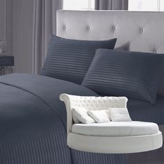 Простыня Maktex круглая из страйп сатина на резинке 220x220x20 Асфальт 1х1