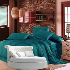 Простыня Maktex круглая из сатина на резинке 220x220x20 Бирюза глянцевая