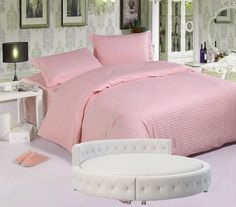 Простыня Maktex круглая из страйп-сатина на резинке 210x210x30 Розовый 1х1