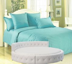 Простыня Maktex круглая из страйп-сатина на резинке 200x200x20 Бирюза 1х1