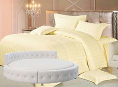 Простыня Maktex круглая из страйп-сатина на резинке 210x210x30 Шампань 3х3
