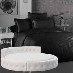 Простыня Maktex круглая из страйп-сатина на резинке 200x200x20 Черный 1х1