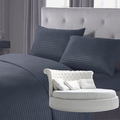 Простыня Maktex круглая из страйп сатина на резинке 200x200x40 Асфальт 1х1
