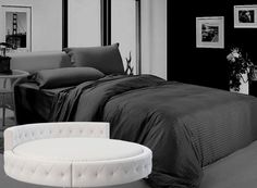 Простыня Maktex круглая из страйп-сатина на резинке 210x210x20 Графит 1х1
