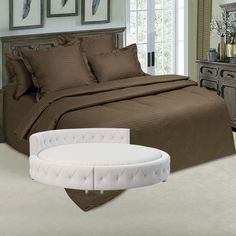 Простыня Maktex круглая из страйп-сатина на резинке 220x220x20 Шоколад 1х1