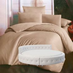 Простыня Maktex круглая из сатина на резинке 210x210x20 Бежевый Люкс