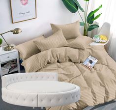 Простыня Maktex круглая из страйп сатина на резинке 230x230x30 Миндаль 1х1