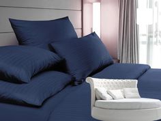Простыня Maktex круглая из страйп-сатина на резинке 220x220x20 Темно-синий 0,5х0,5