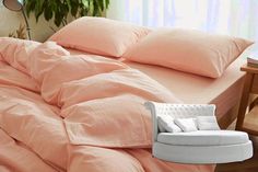 Простыня Maktex круглая из варёного хлопка на резинке 210x210x30 647 Персик