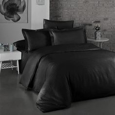 Пододеяльник Maktex из страйп-сатина 240 х 260 Черный 1х1