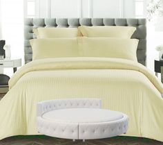 Простыня Maktex круглая из страйп-сатина на резинке 200x200x20 Шампань 1х1