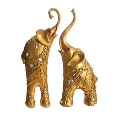 Сувенир полистоун Золотые слоны со стразами стразы с 2-х сторон набор 2 шт 30х20,5х6,2 см No Brand