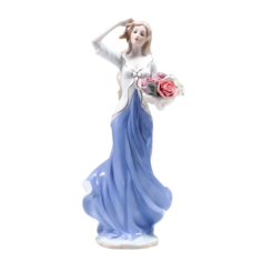 Сувенир керамика Девушка в белой тунике и голубой юбке с охапкой роз 30 см No Brand