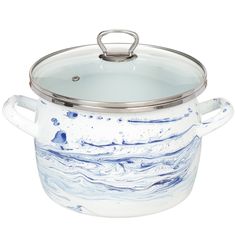 Кастрюля сталь Сантэкс 1-2450111 эмаль 5 л с крышкой Шейк бело-синяя