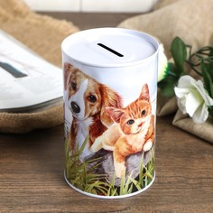 Копилка металл банка Собаки и кошки МИКС 12х8х8 см No Brand