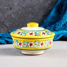Сахарница Риштанская Керамика "Цветы", 250 мл, желтая No Brand