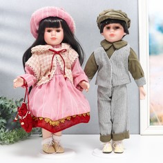 Кукла коллекционная парочка "Юля и Игорь, розовая полоска" набор 2 шт 40 см No Brand