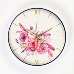 Часы настенные серия Классика Пионы дискретный ход d-30 см АА No Brand